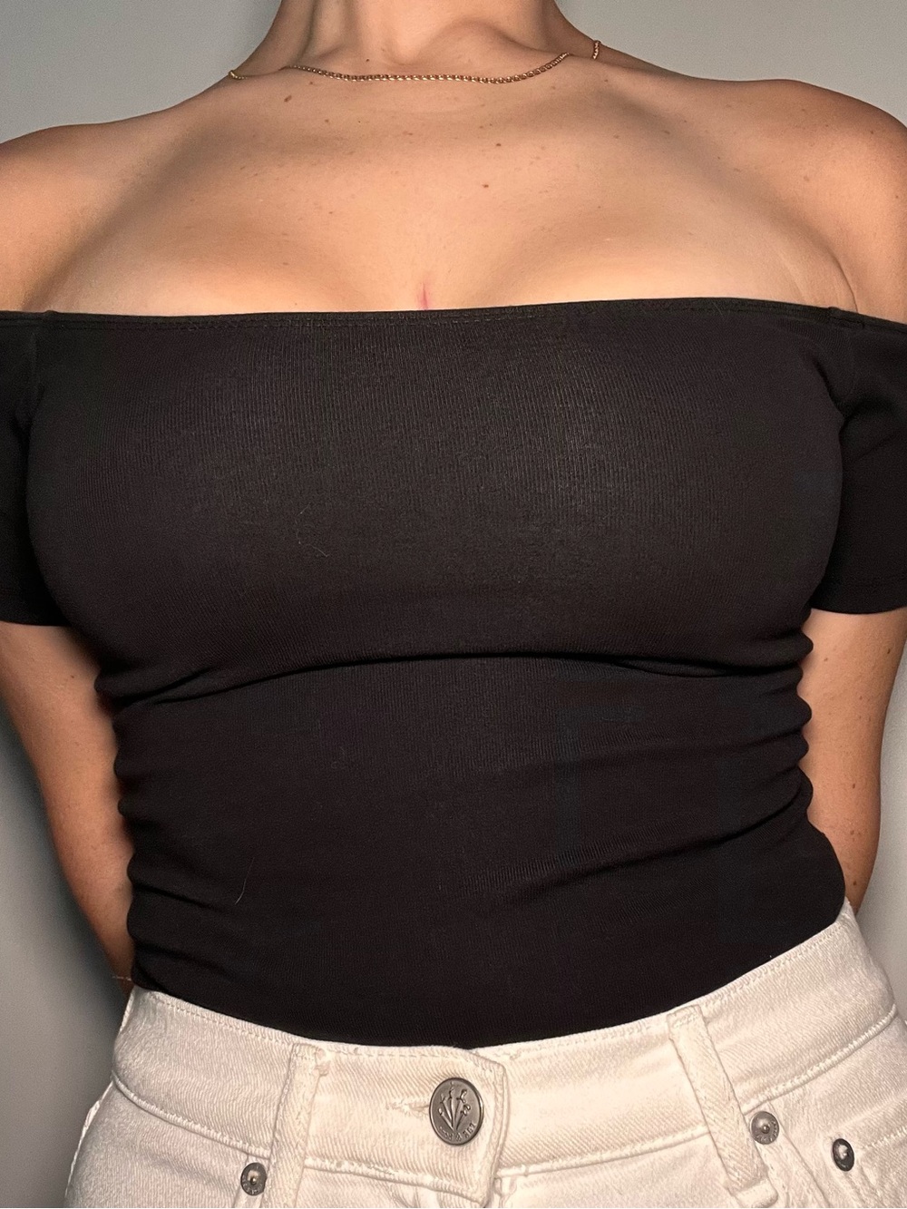 Mangopop Black Off Shoulder Bodysuit S
